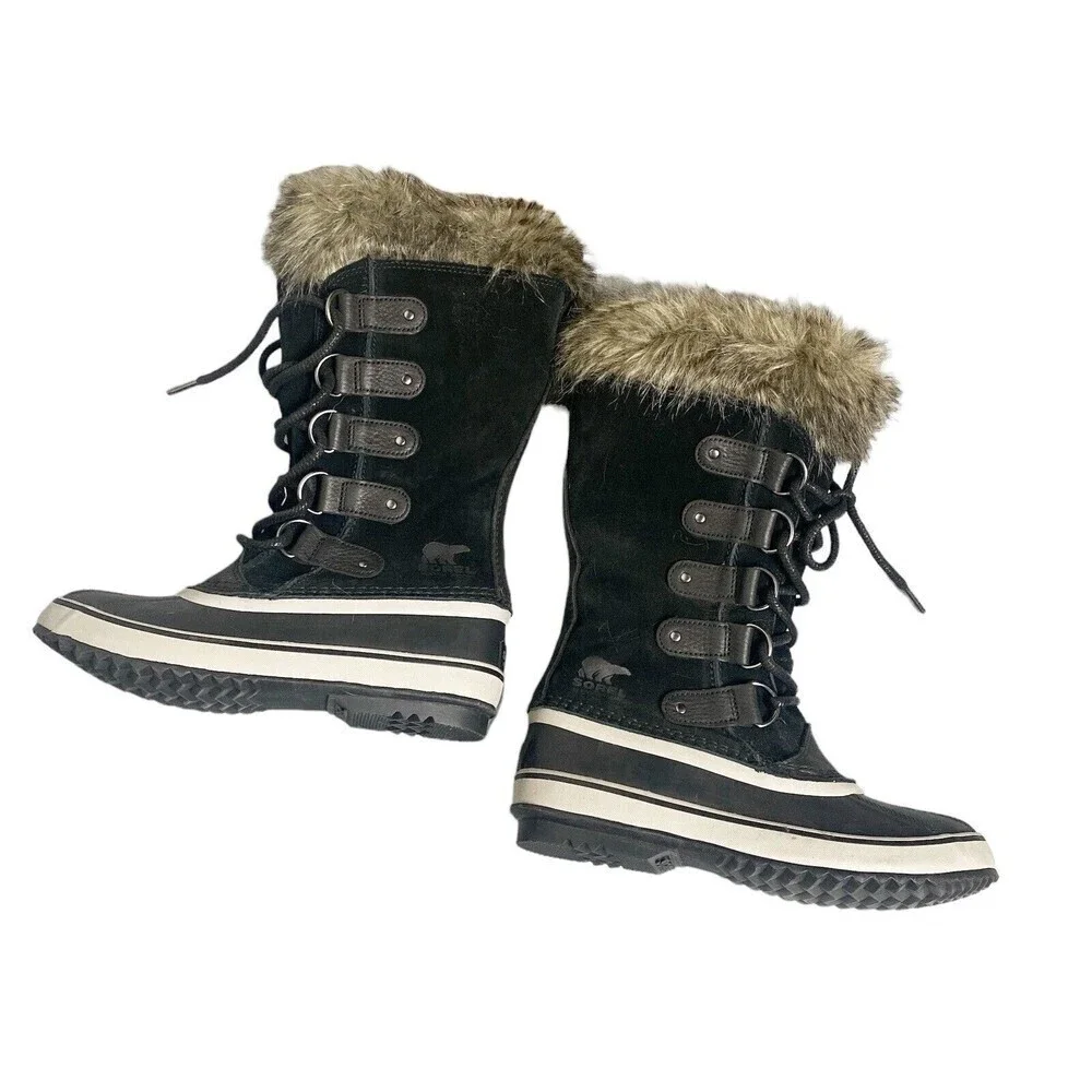 Sorel Joan of Arctic Womens Faux Fur Winter Tall Boots Size 7 Black